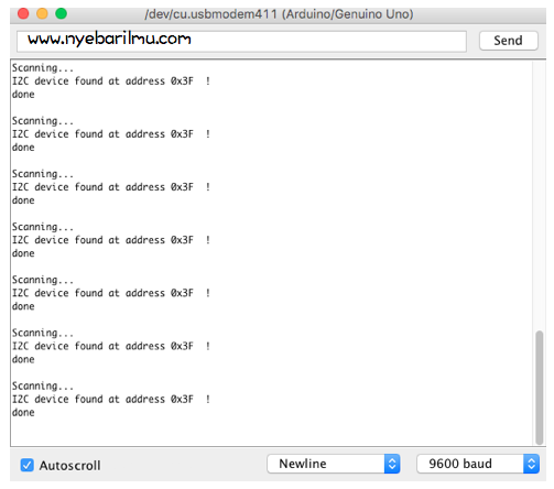 Hasil pembacaan i2c scanner