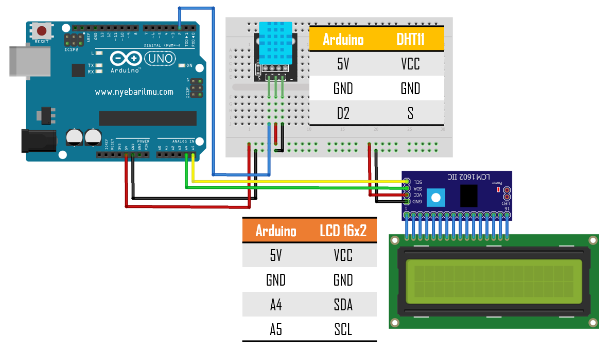 Tutorial cara mengakses DHT11 menggunakan Arduino display LCD 16x2