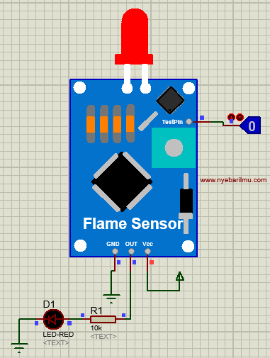 Sensor Flame simulasi Proteus