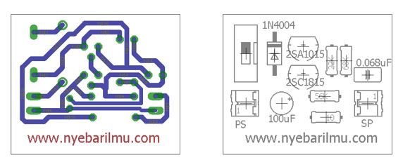 rangkaian alarm dengan menggunakan transistor - board dan tata letak komponen