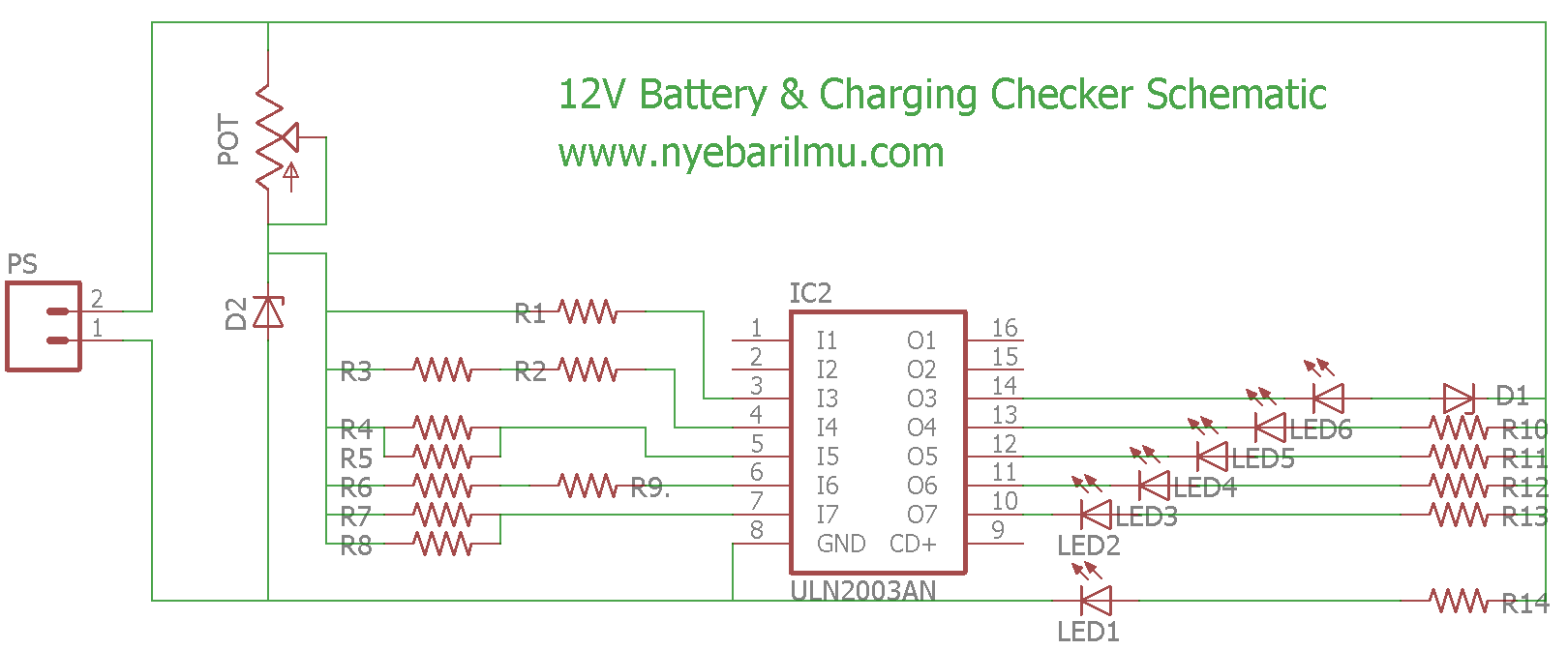 Rangkaian tester baterai 12v