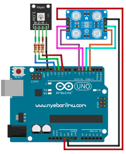 Rangkaian Sensor Warna TCS230 dengan arduino Uno.