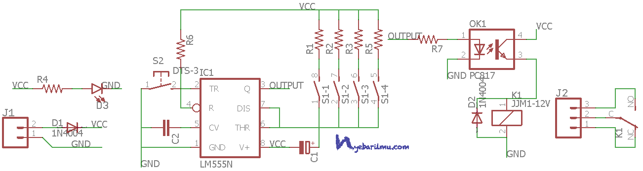 Rangkaian delay timer ic 555 - Schematic