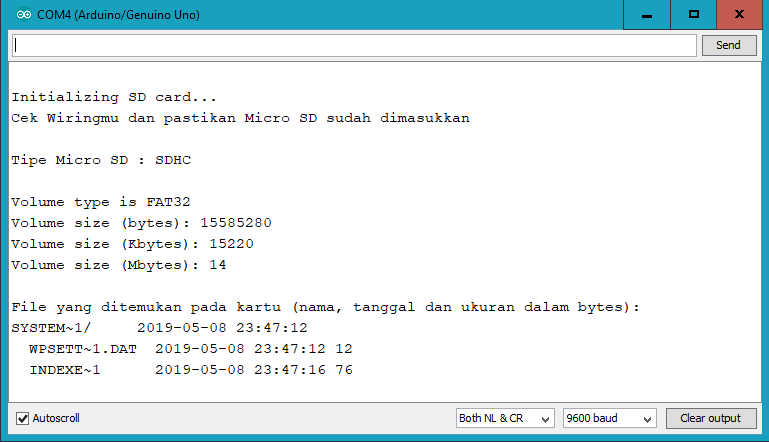 Hasil pembacaan module micro sd arduino setelah di format