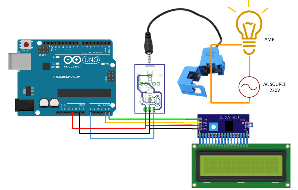 Cara mengakses sensor arus SCT 013 dengan penampil LCD 16x2