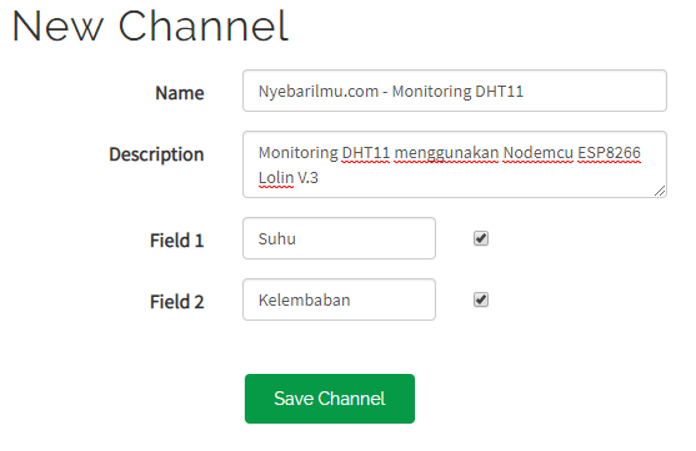 New channel pada thingspeak