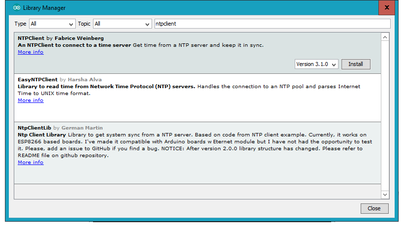 libraries NTP Server di arduino IDE