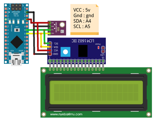 bme280, arduino nano, dan driver lcd pcf8574