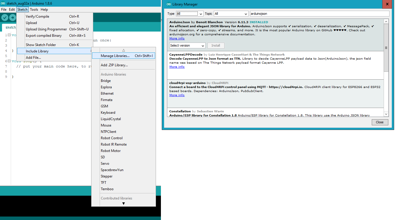 instalasi librarie arduinojson.h