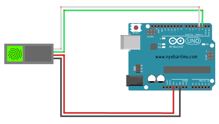 Rangkaian arduino uno dan modul sensor fingerprint FPM10A