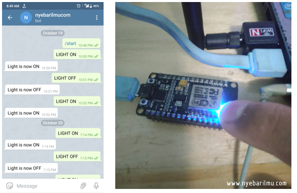 trial home automation controlling led via telegram