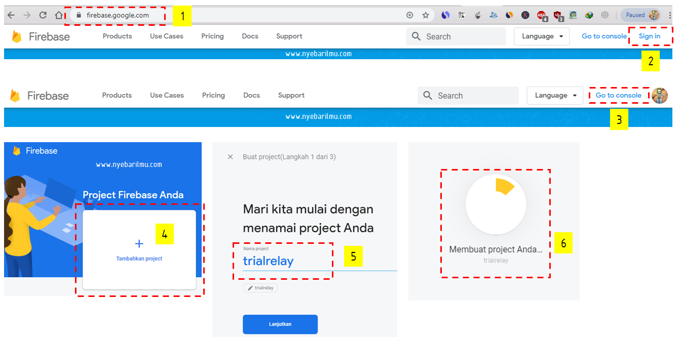Settings google Firebase, tutorial iot ESP8266