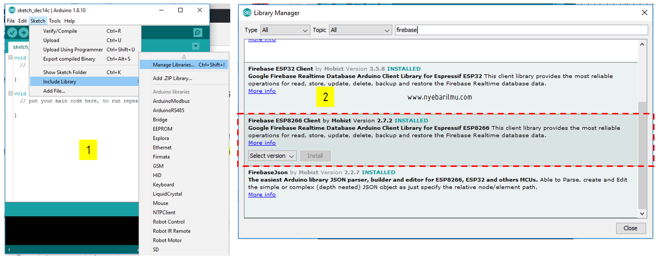 instalasi libraries firebase esp8266