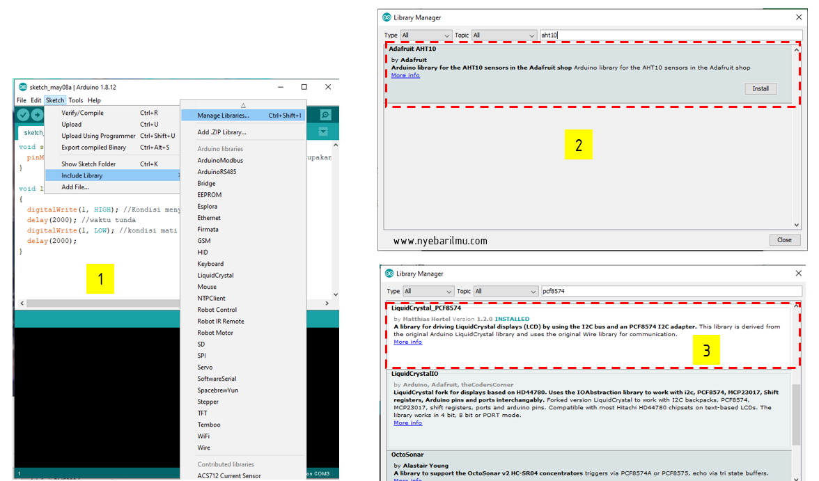 Instalasi LIBRARIES AHT10, PCF8574