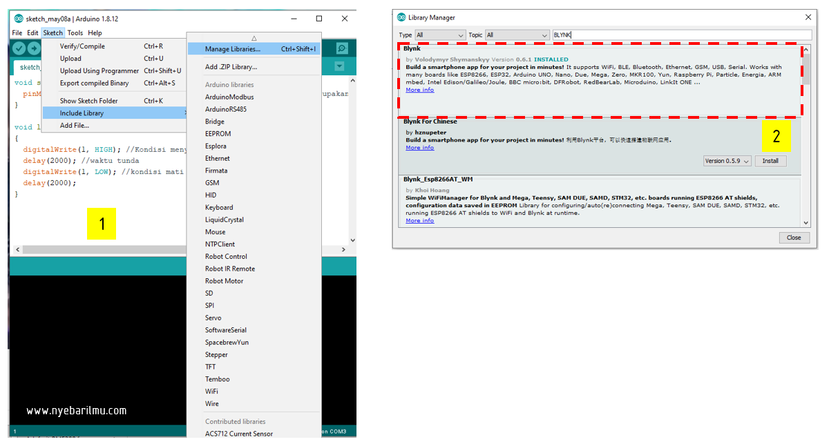 Cara instalasi library blynk pada Arduino IDE
