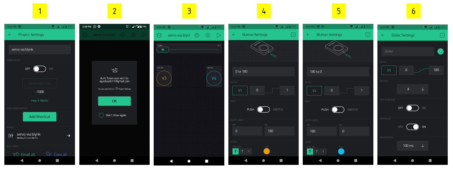 Urutan setting mengakses servo via blynk dan wemos d1 mini