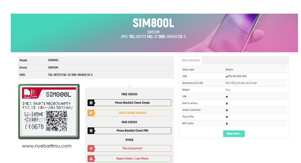 cek imei di database internasional